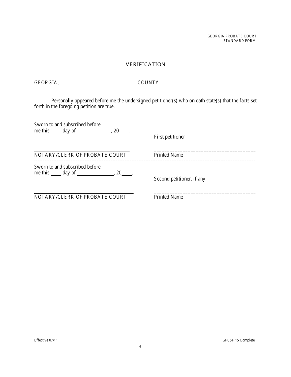 Form GPCSF15 Petition for Leave to Sell Perishable Property by Conservator - Georgia (United States), Page 5