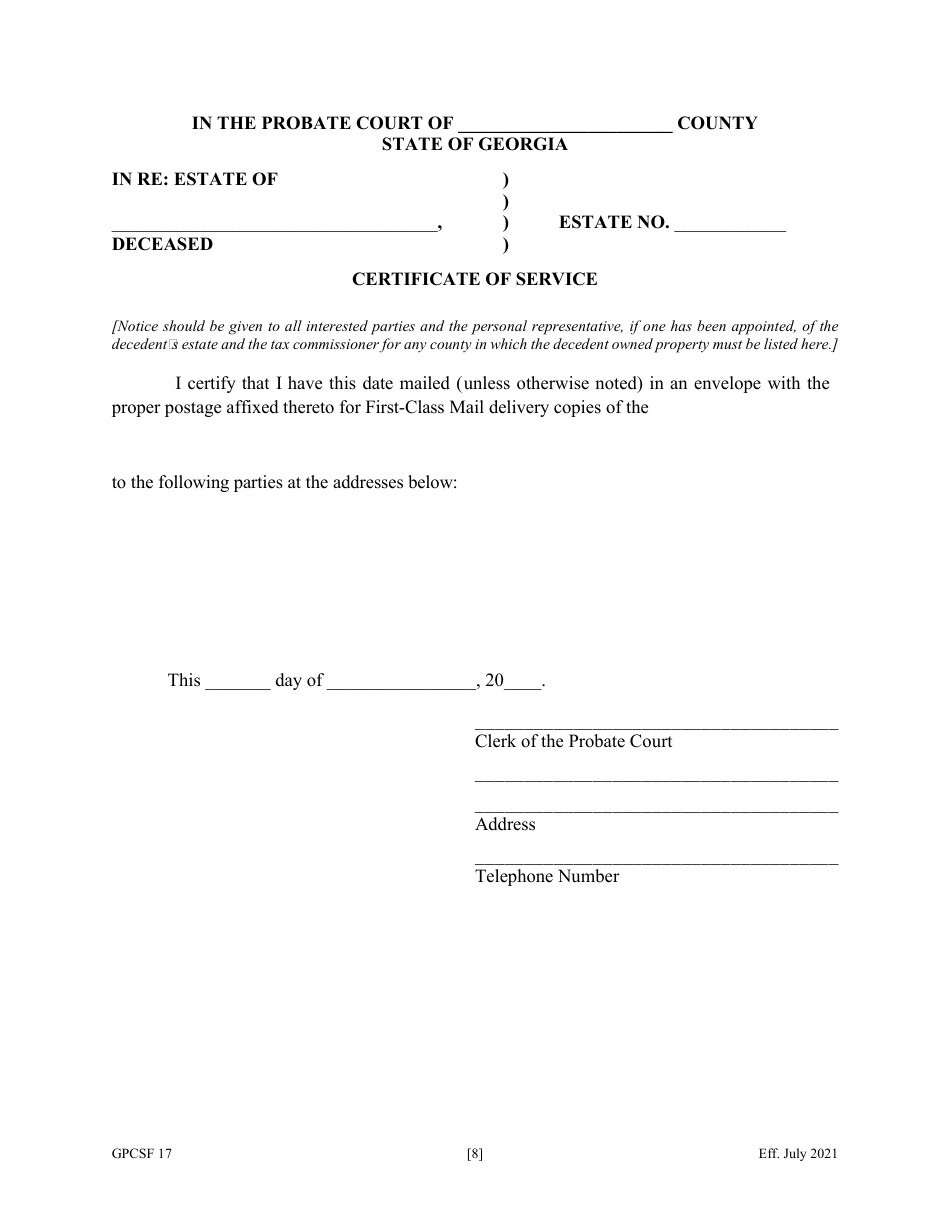 Form GPCSF17 Petition for Leave to Convey or Encumber Property Previously Set Apart as Years Support - Georgia (United States), Page 10