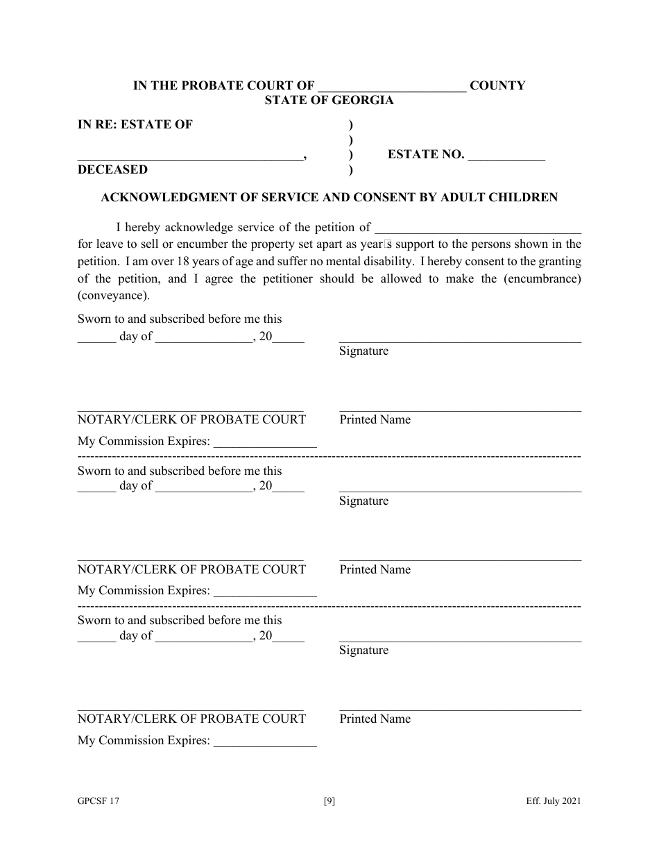 Form GPCSF17 Petition for Leave to Convey or Encumber Property Previously Set Apart as Years Support - Georgia (United States), Page 11