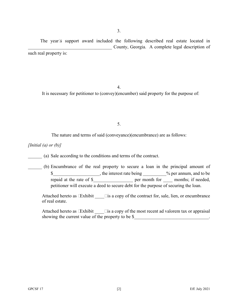 Form GPCSF17 Petition for Leave to Convey or Encumber Property Previously Set Apart as Years Support - Georgia (United States), Page 4
