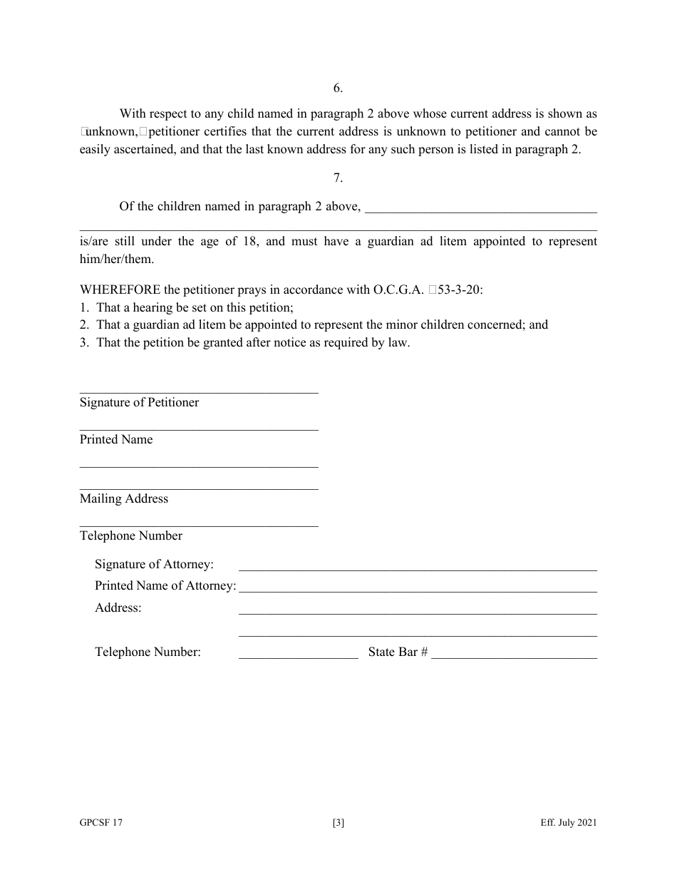 Form GPCSF17 - Fill Out, Sign Online and Download Fillable PDF, Georgia ...