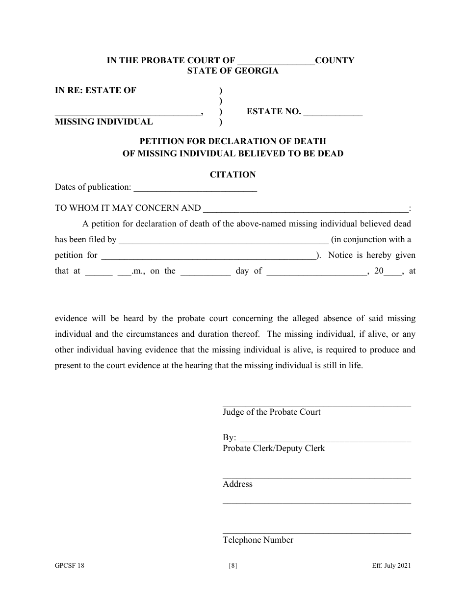 Form GPCSF18 - Fill Out, Sign Online and Download Fillable PDF, Georgia ...