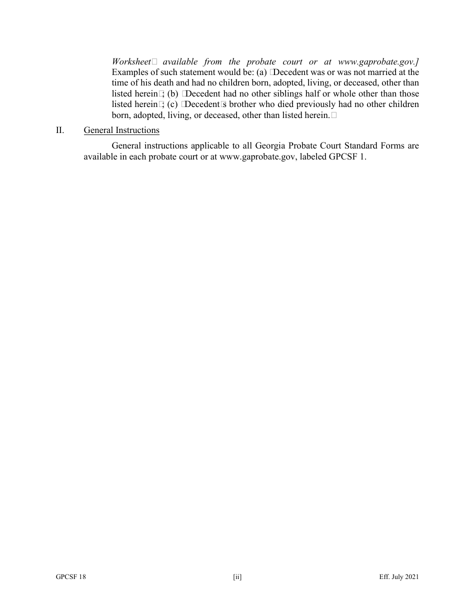 Form GPCSF18 Petition for Declaration of Death of Missing Individual Believed to Be Dead - Georgia (United States), Page 2