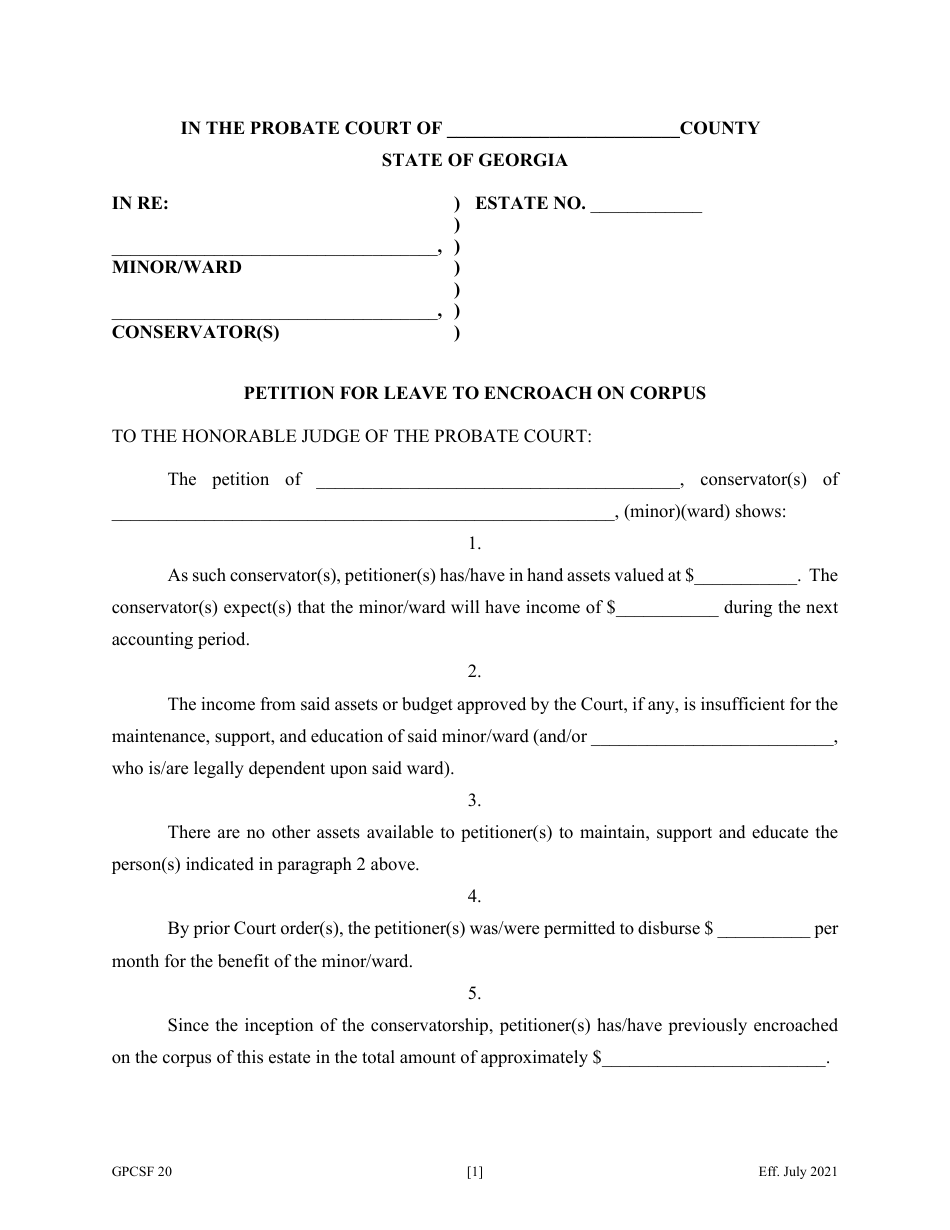Form GPCSF20 Petition for Leave to Encroach on Corpus - Georgia (United States), Page 2
