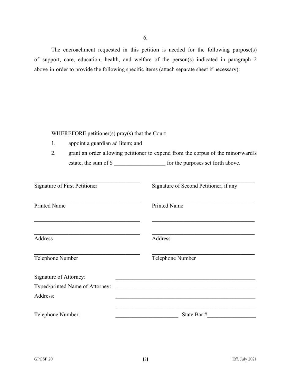 Form GPCSF20 Petition for Leave to Encroach on Corpus - Georgia (United States), Page 3