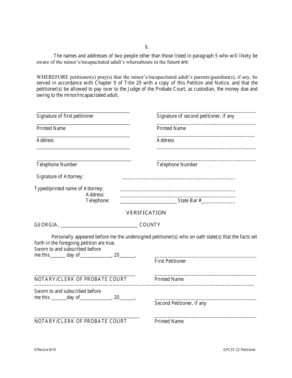 Form GPCSF22 Petition to Establish Custodial Account for Minor or Incapacitated Adult - Georgia (United States), Page 3