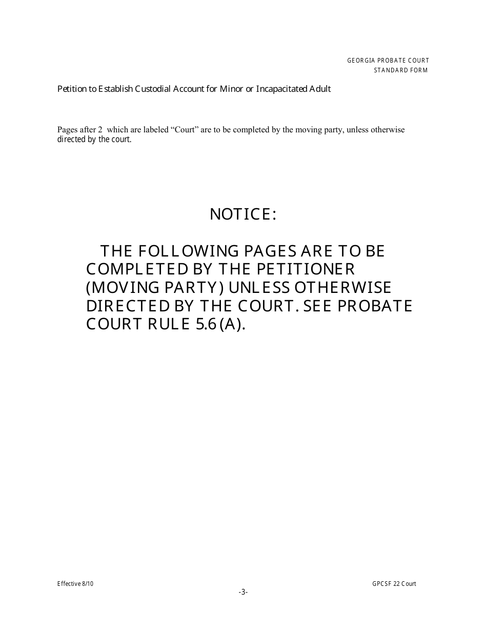 Form GPCSF22 Petition to Establish Custodial Account for Minor or Incapacitated Adult - Georgia (United States), Page 4