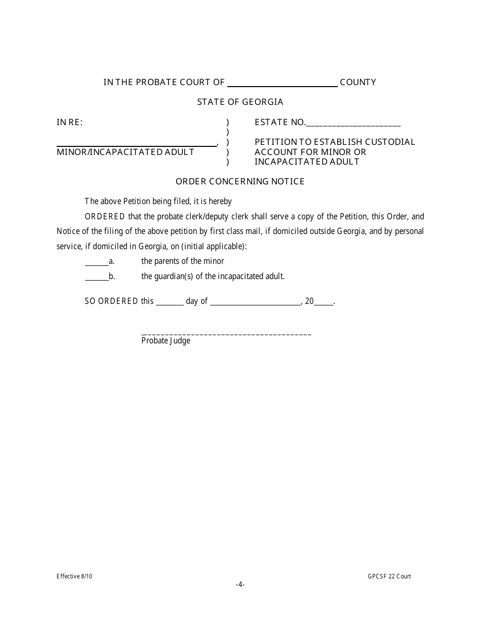Form GPCSF22 Petition to Establish Custodial Account for Minor or Incapacitated Adult - Georgia (United States), Page 5