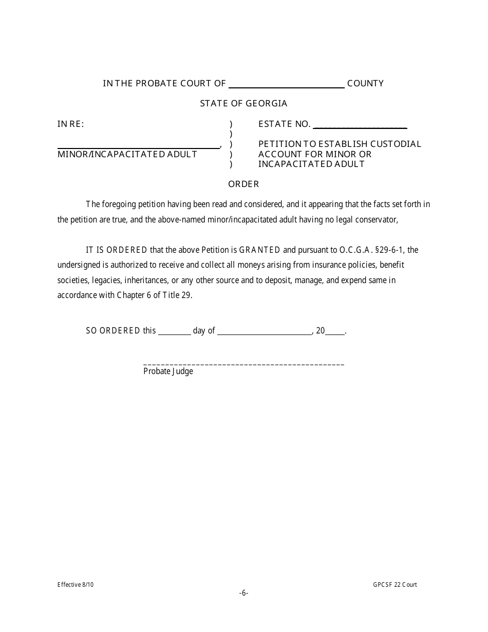 Form GPCSF22 Petition to Establish Custodial Account for Minor or Incapacitated Adult - Georgia (United States), Page 7