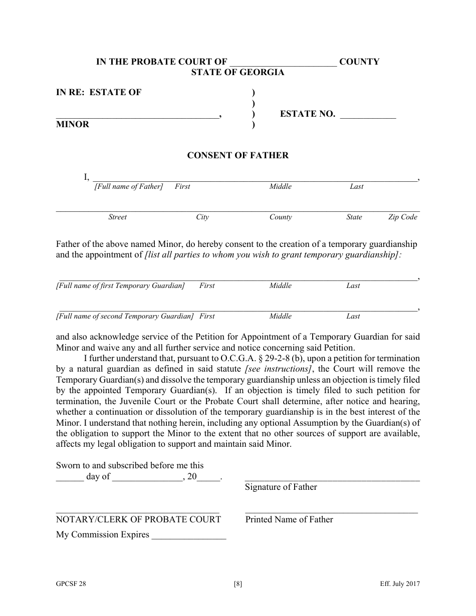 Form GPCSF28 Petition for Temporary Letters of Guardianship of Minor - Georgia (United States), Page 10