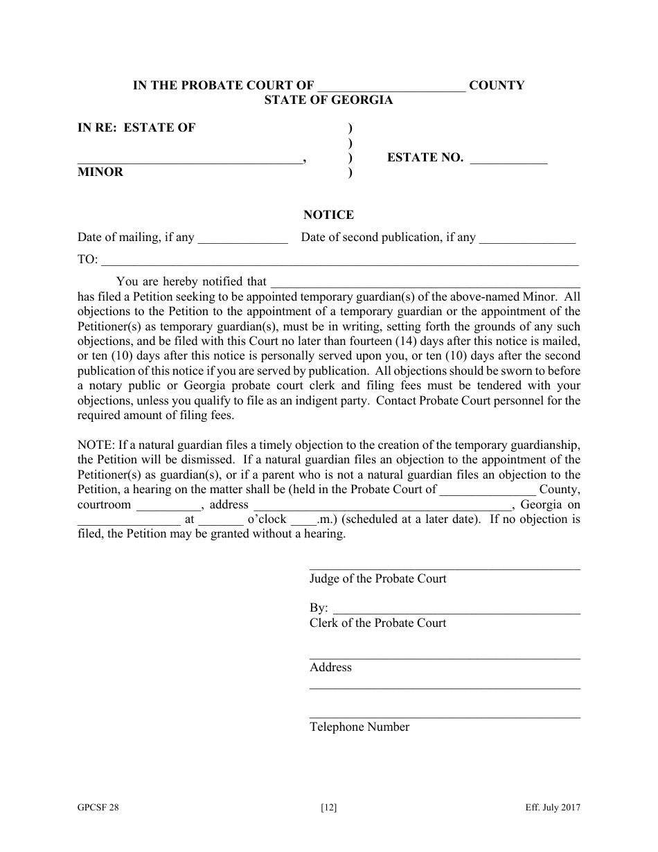 Form GPCSF28 - Fill Out, Sign Online and Download Fillable PDF, Georgia ...