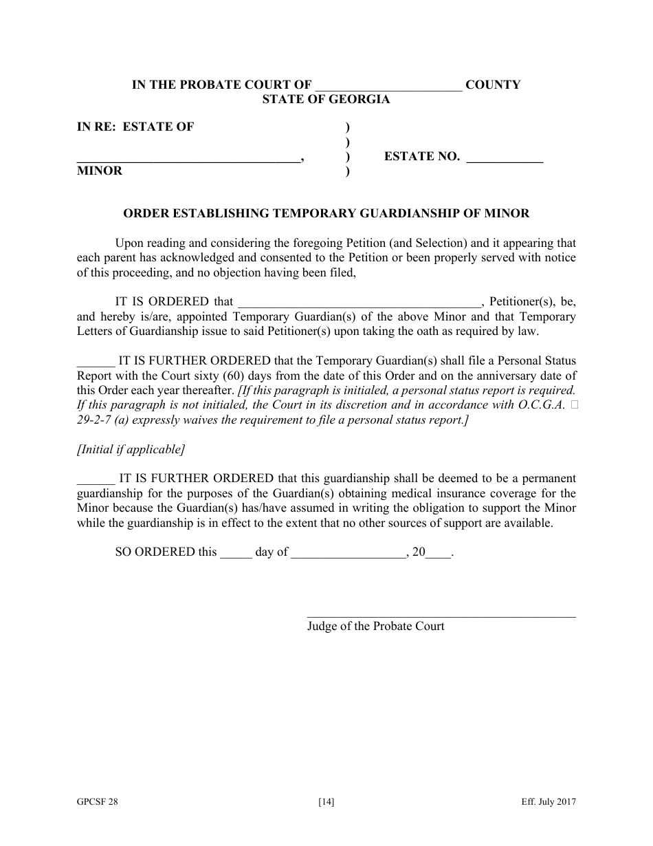 Form GPCSF28 Petition for Temporary Letters of Guardianship of Minor - Georgia (United States), Page 16