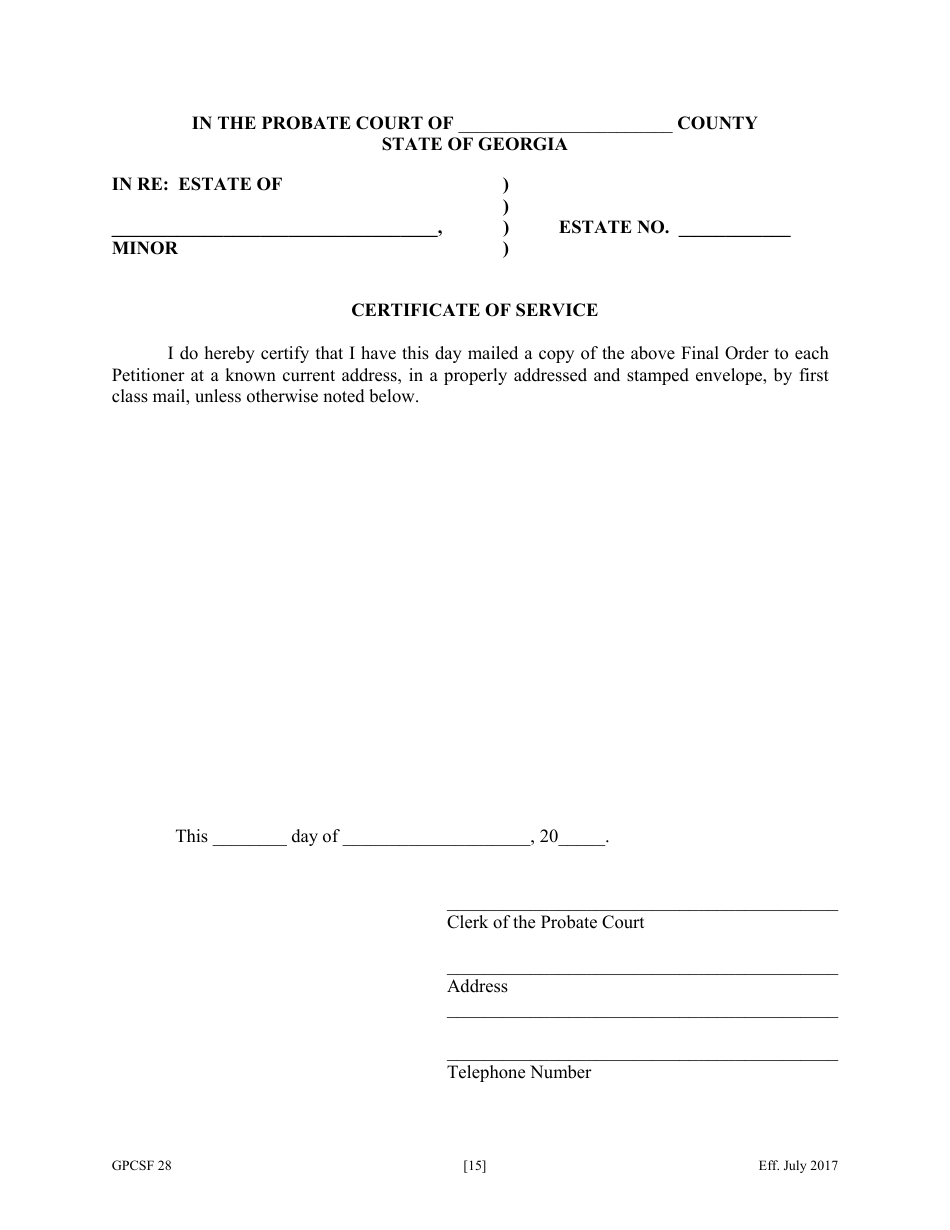 Form GPCSF28 Petition for Temporary Letters of Guardianship of Minor - Georgia (United States), Page 17