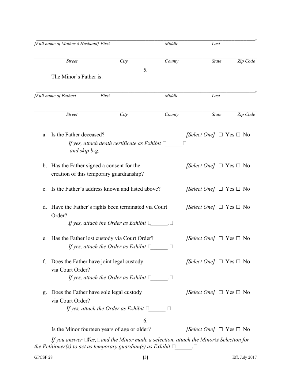 Form GPCSF28 Petition for Temporary Letters of Guardianship of Minor - Georgia (United States), Page 5