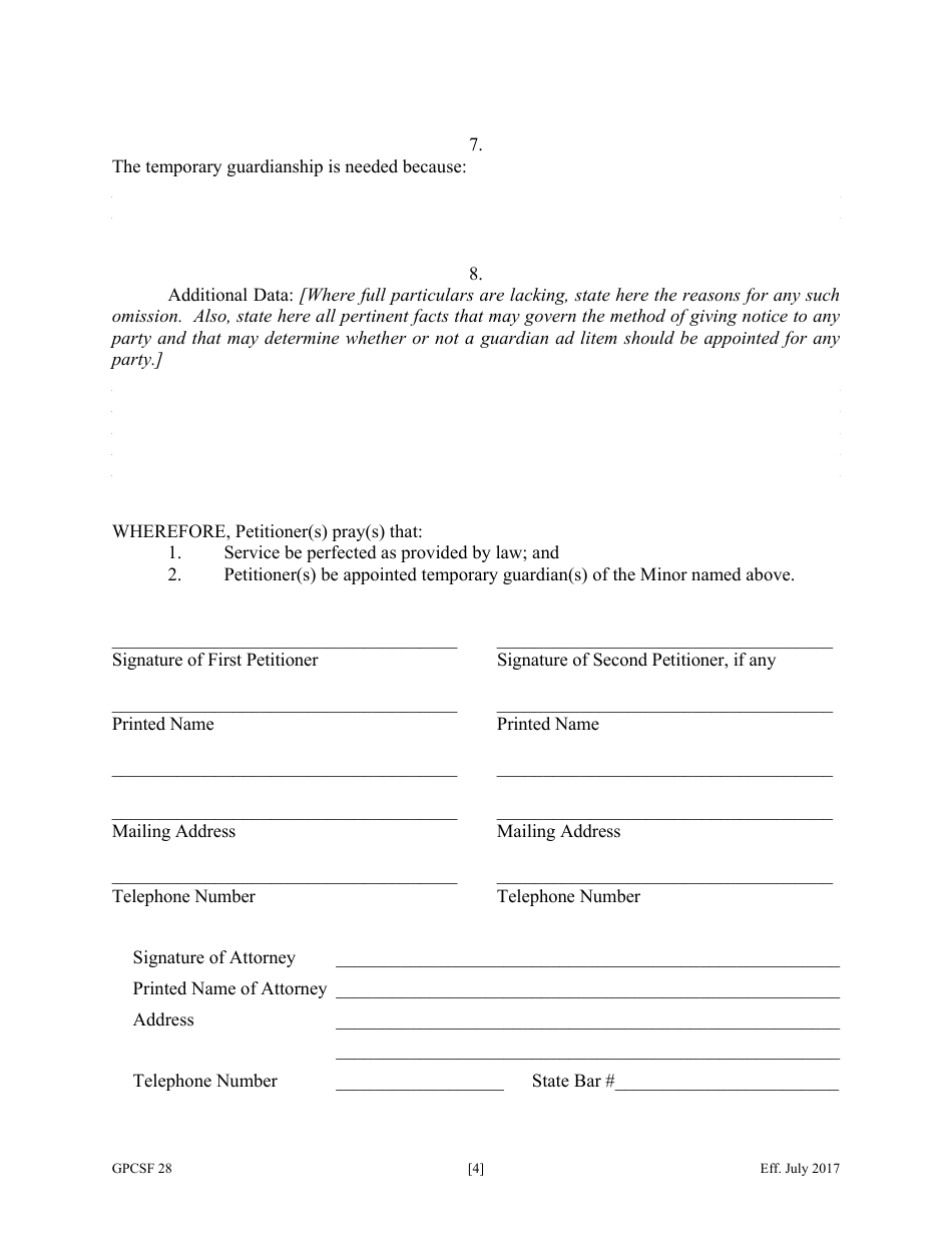 Form GPCSF28 Petition for Temporary Letters of Guardianship of Minor - Georgia (United States), Page 6