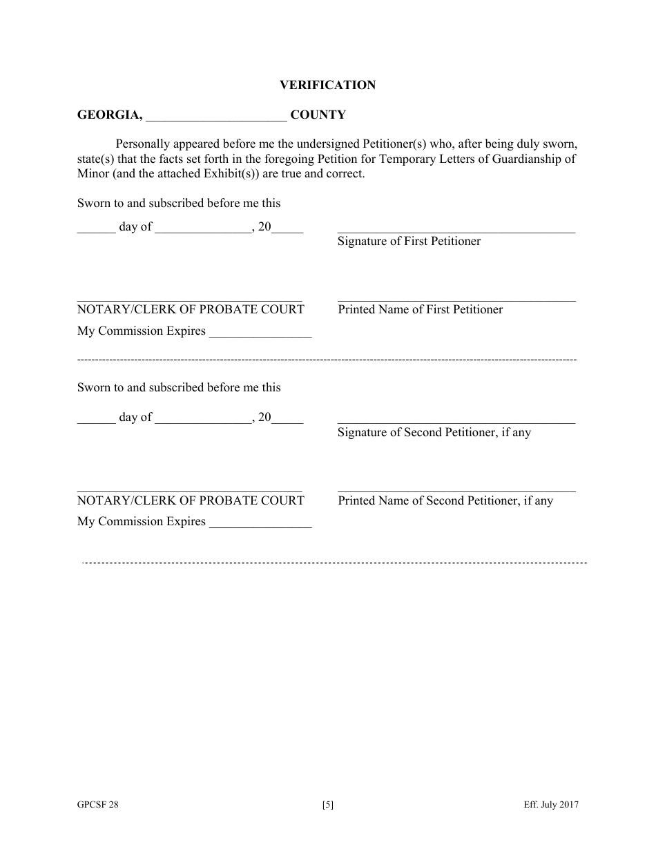 Form GPCSF28 Petition for Temporary Letters of Guardianship of Minor - Georgia (United States), Page 7