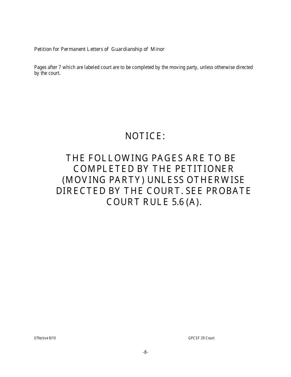 Form GPCSF29 Petition for Permanent Letters of Guardianship of Minor - Georgia (United States), Page 10
