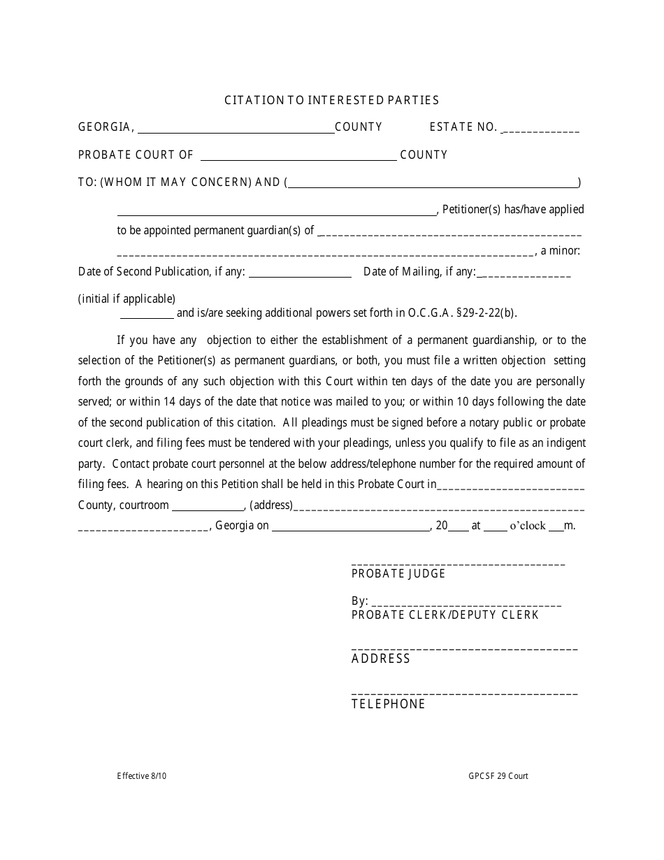Form GPCSF29 Petition for Permanent Letters of Guardianship of Minor - Georgia (United States), Page 13