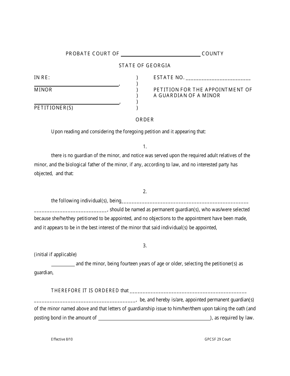 Form GPCSF29 Petition for Permanent Letters of Guardianship of Minor - Georgia (United States), Page 15