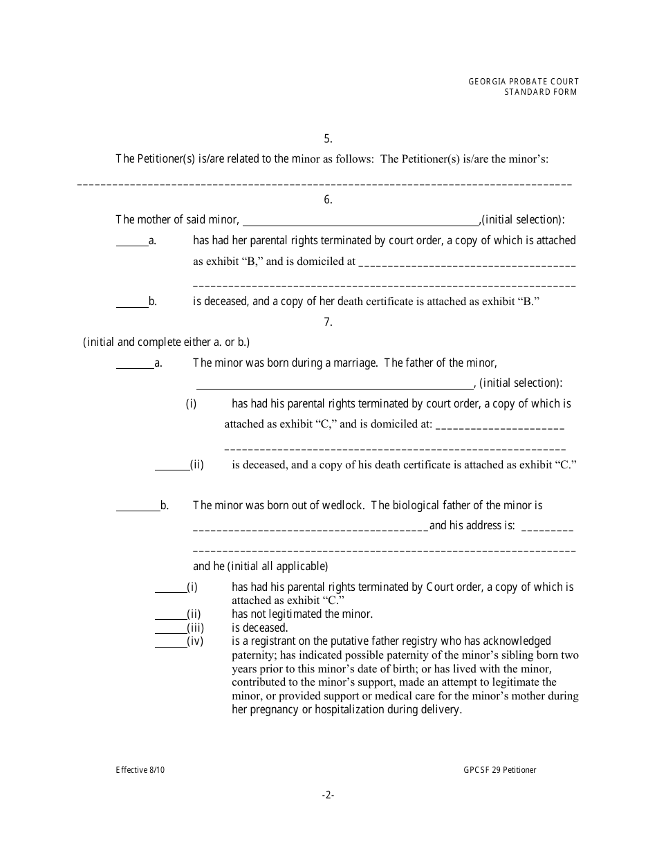 Form GPCSF29 Petition for Permanent Letters of Guardianship of Minor - Georgia (United States), Page 4