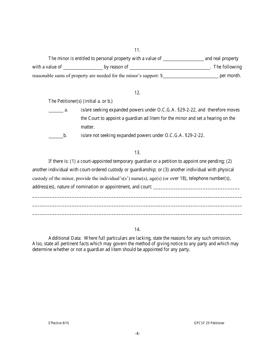 Form GPCSF29 Petition for Permanent Letters of Guardianship of Minor - Georgia (United States), Page 6