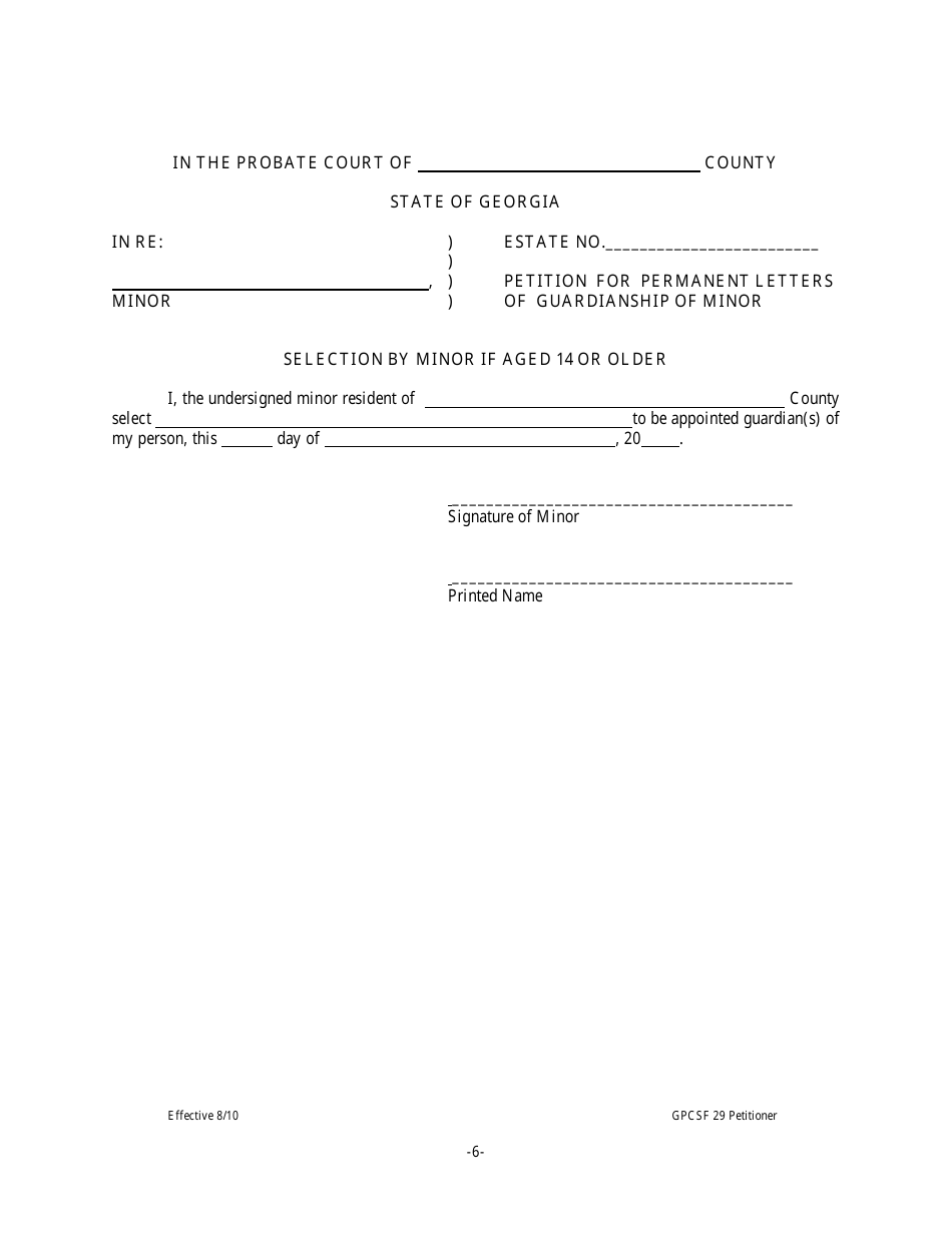 Form GPCSF29 Petition for Permanent Letters of Guardianship of Minor - Georgia (United States), Page 8