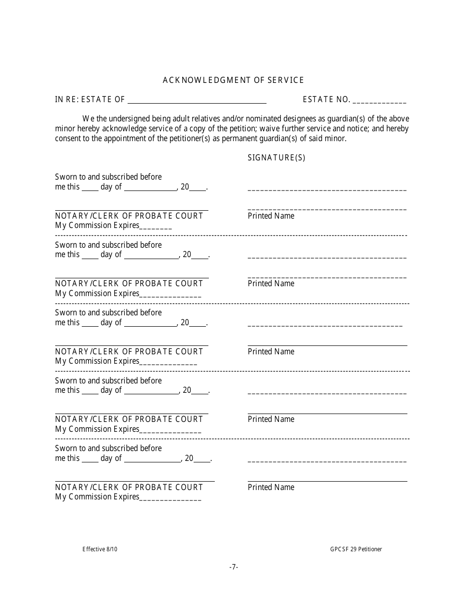 Form GPCSF29 Petition for Permanent Letters of Guardianship of Minor - Georgia (United States), Page 9