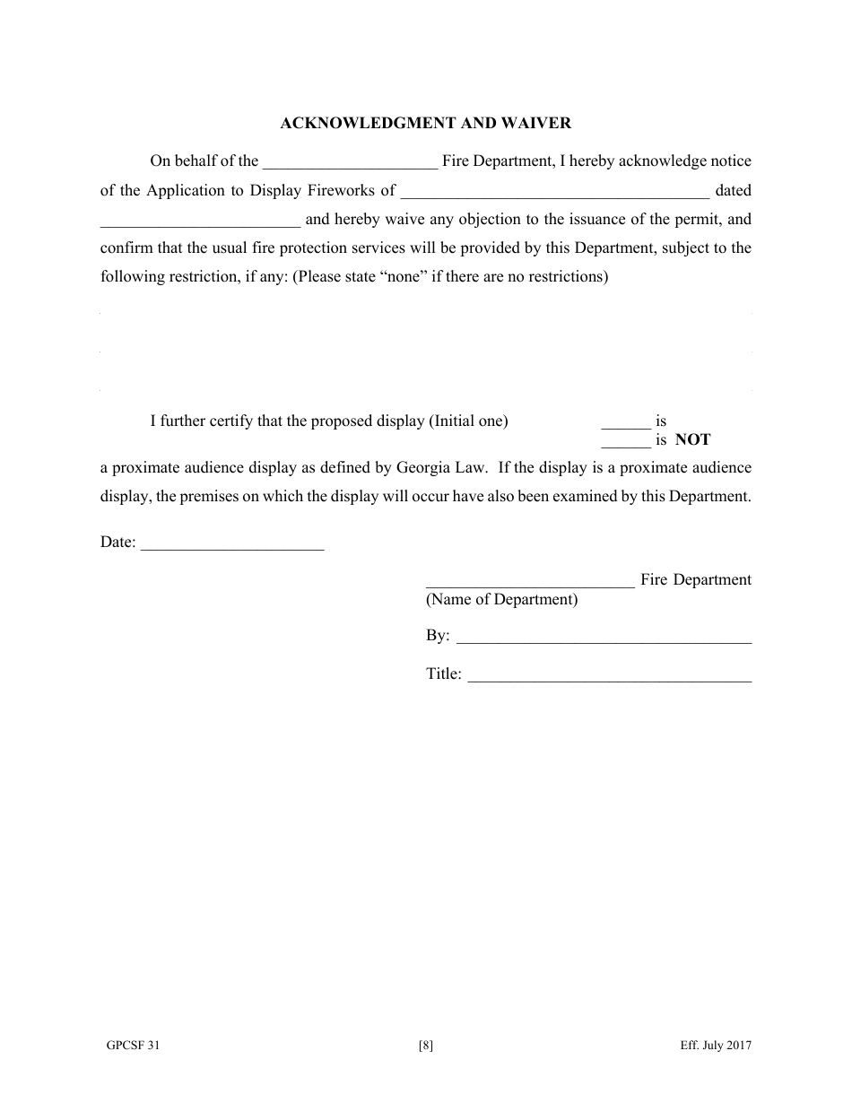 Form GPCSF31 Application for Permit to Conduct Public Fireworks Display - Georgia (United States), Page 10