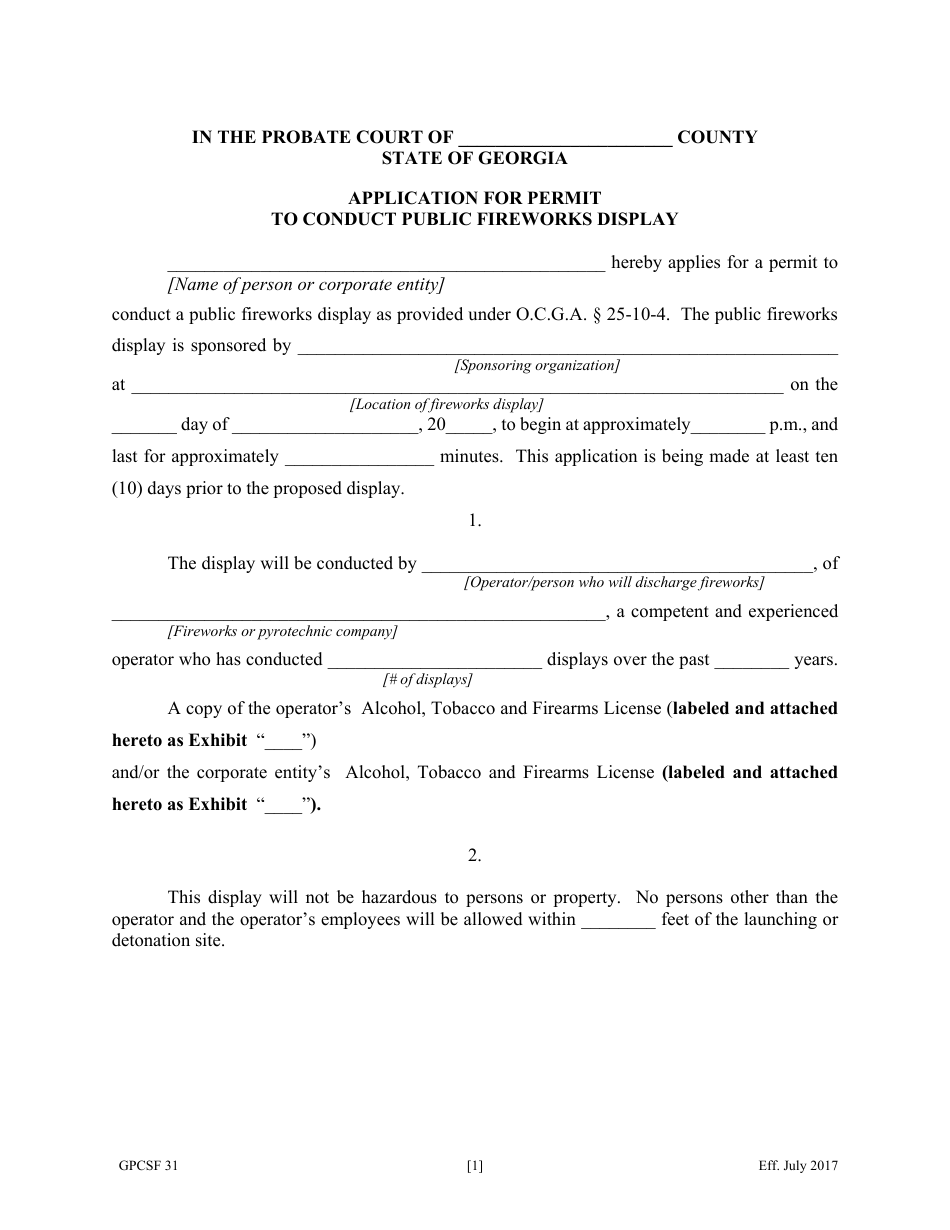 Form GPCSF31 Application for Permit to Conduct Public Fireworks Display - Georgia (United States), Page 3