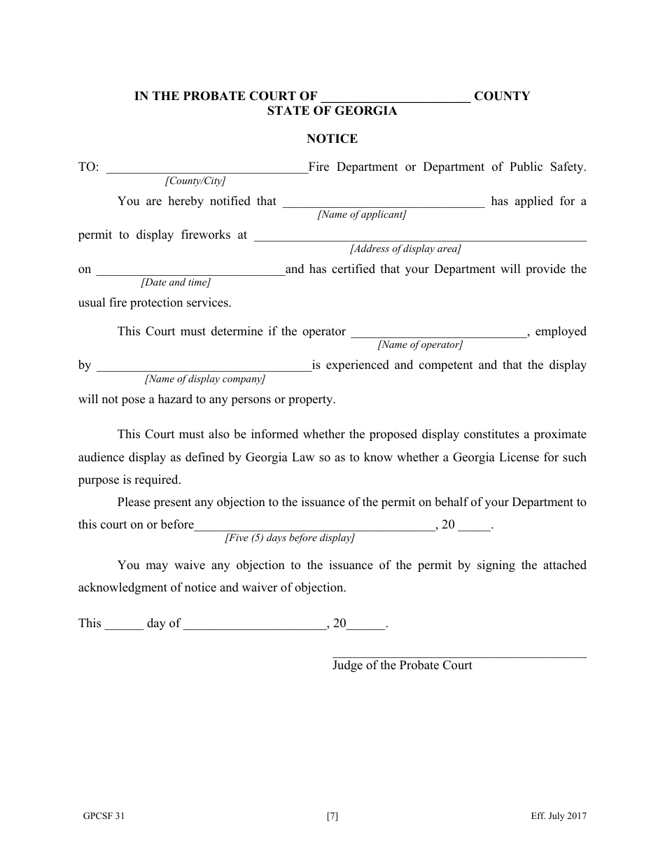 Form GPCSF31 Application for Permit to Conduct Public Fireworks Display - Georgia (United States), Page 9