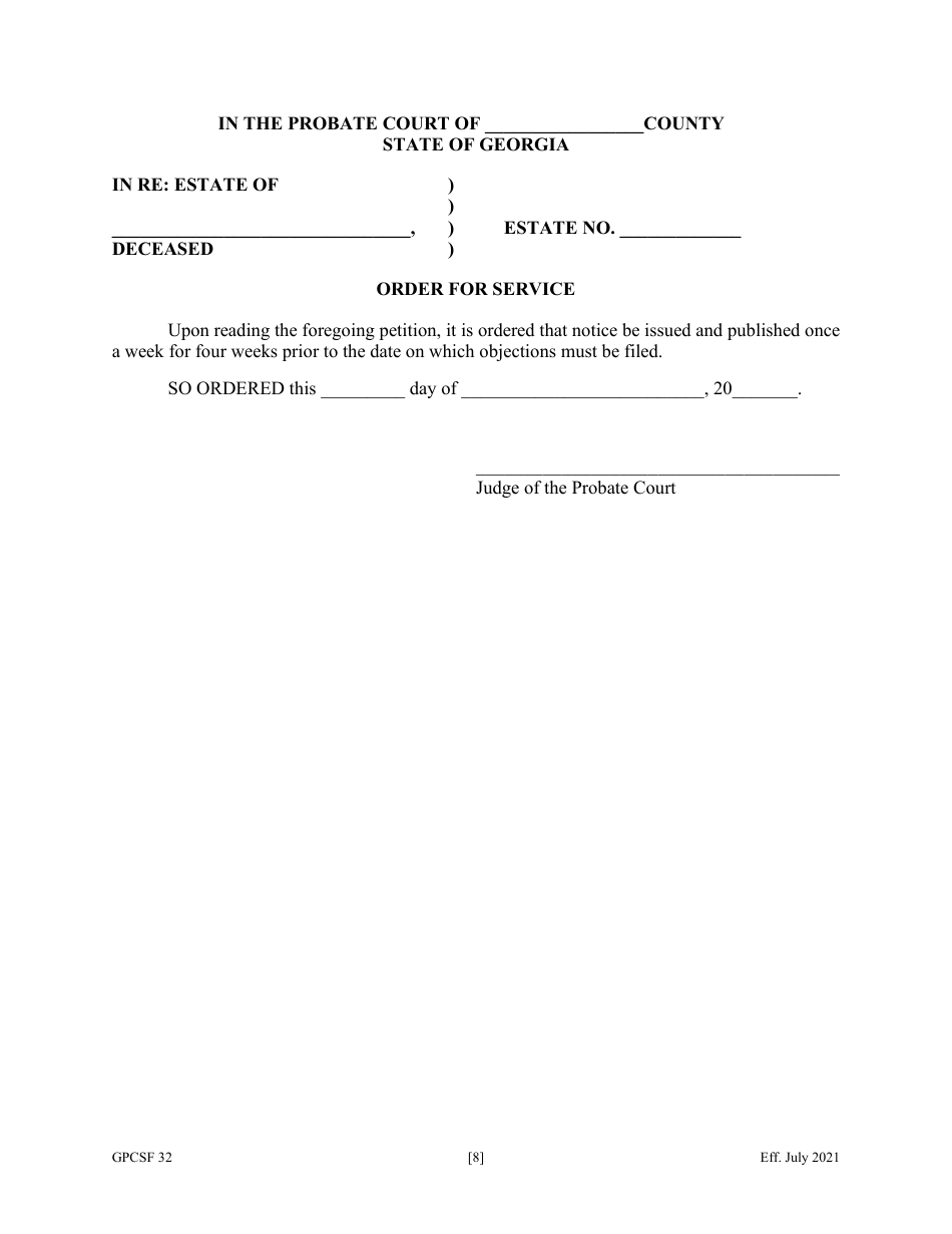 Form GPCSF32 Etition by Personal Representative for Waiver of Bond, Waiver of Reports, Waiver of Statements, and / or Grant of Certain Powers - Georgia (United States), Page 10