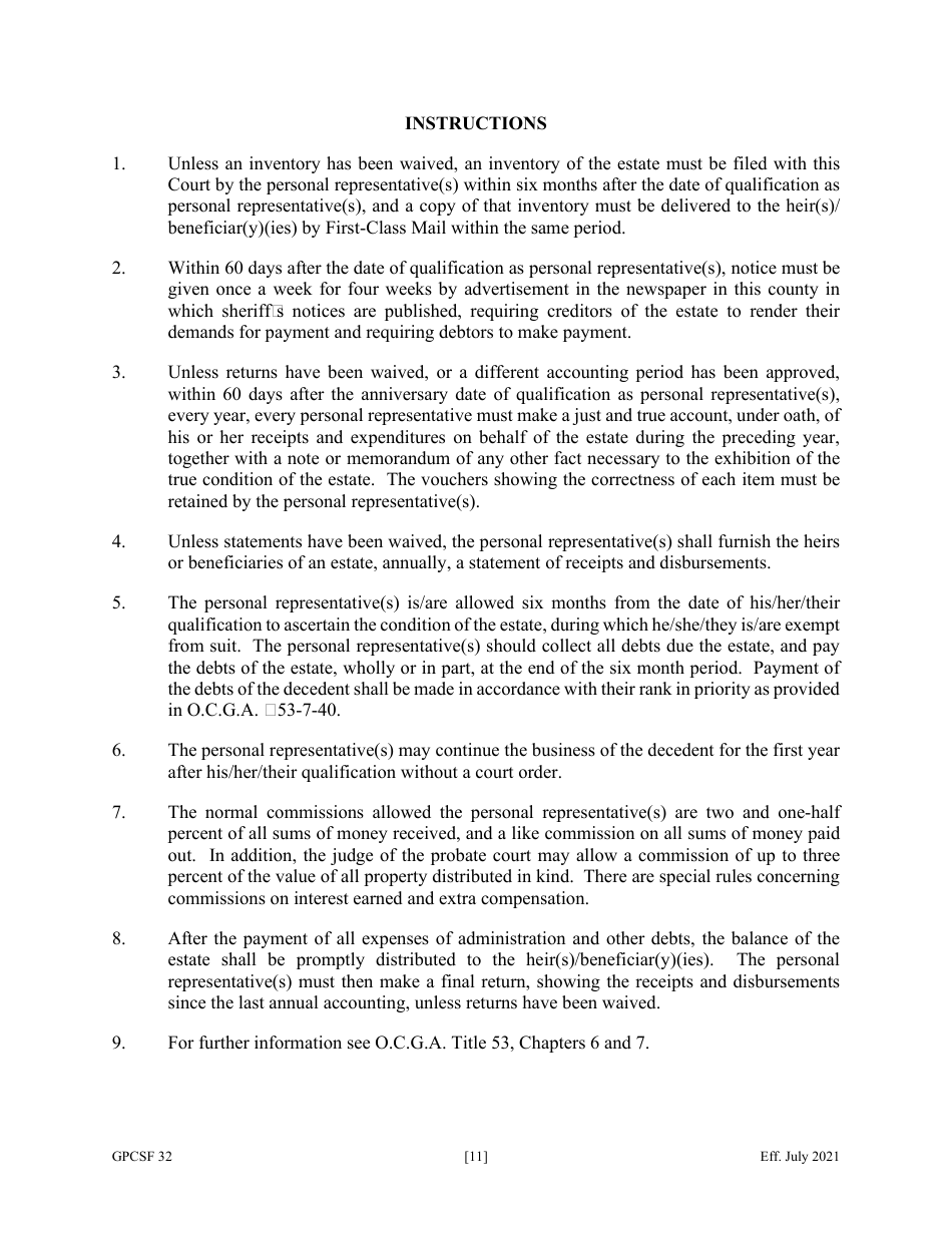 Form GPCSF32 Etition by Personal Representative for Waiver of Bond, Waiver of Reports, Waiver of Statements, and / or Grant of Certain Powers - Georgia (United States), Page 13