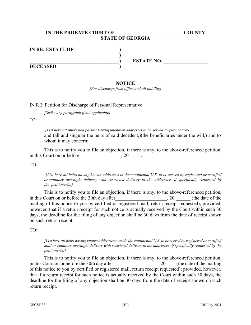 Form GPCSF33 Petition for Discharge of Personal Representative - Georgia (United States), Page 12