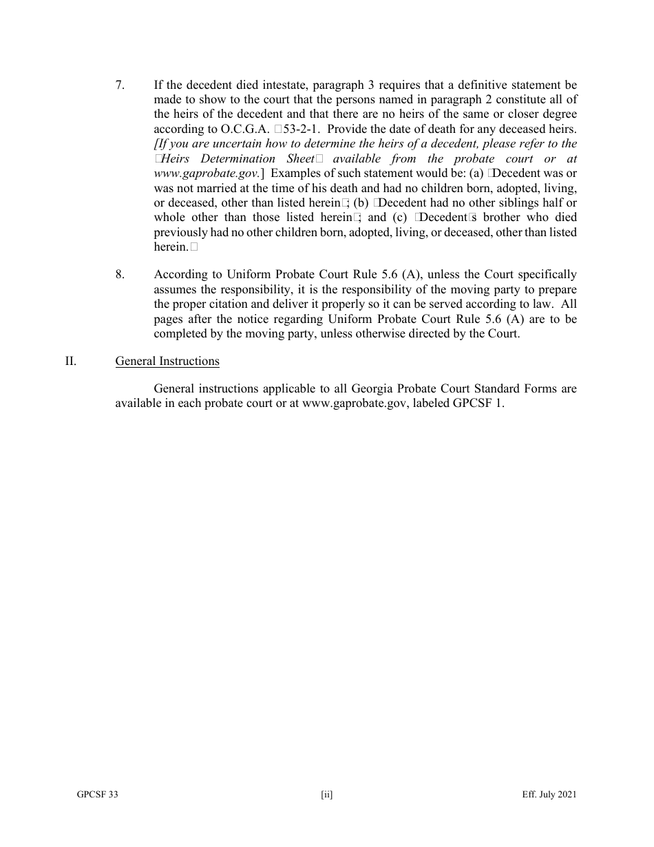 Form GPCSF33 Petition for Discharge of Personal Representative - Georgia (United States), Page 2