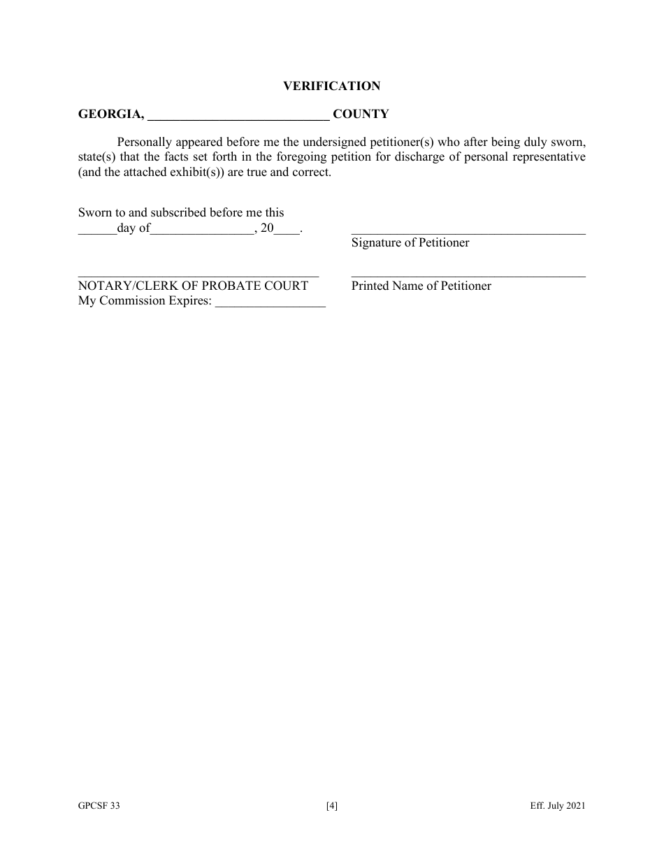 Form GPCSF33 Petition for Discharge of Personal Representative - Georgia (United States), Page 6