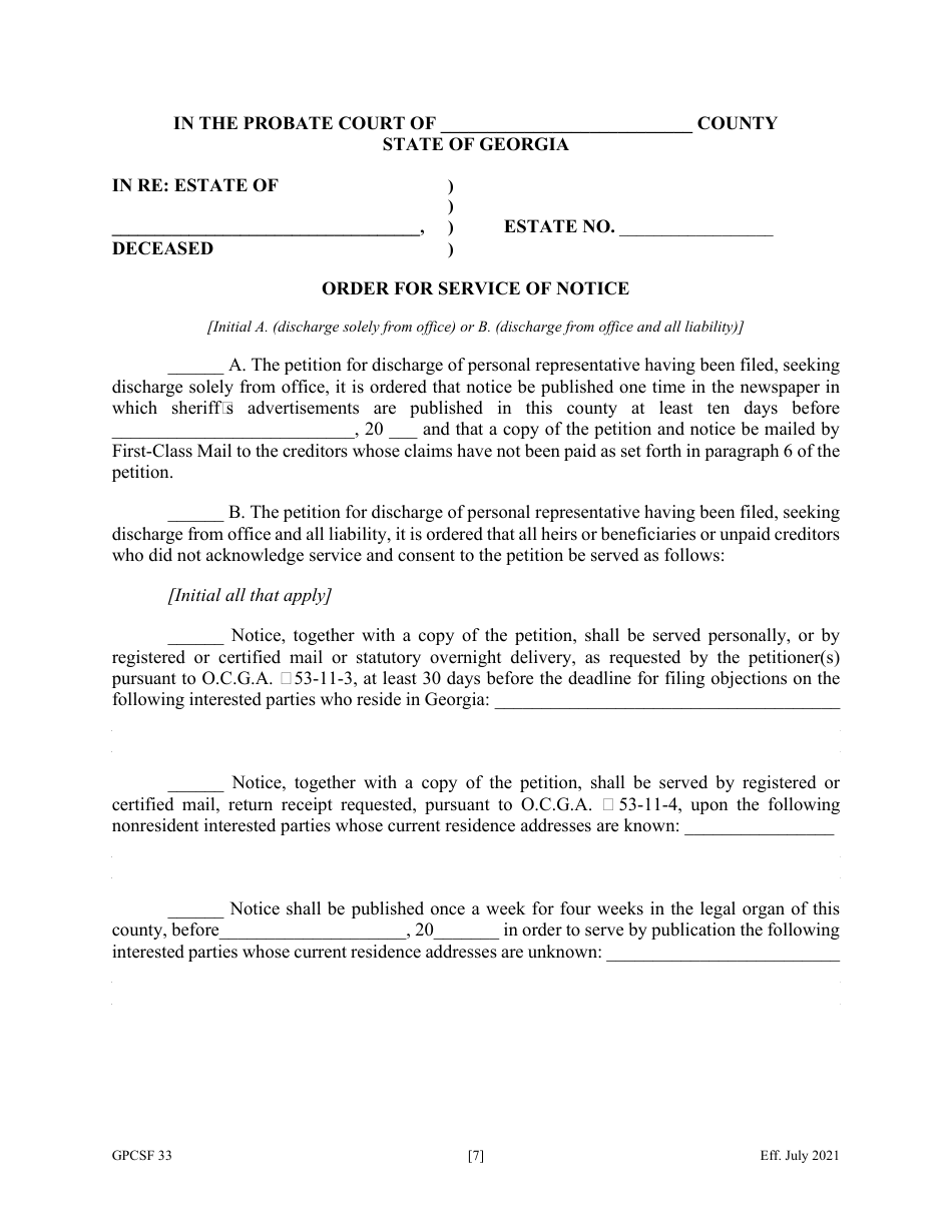 Form GPCSF33 Petition for Discharge of Personal Representative - Georgia (United States), Page 9