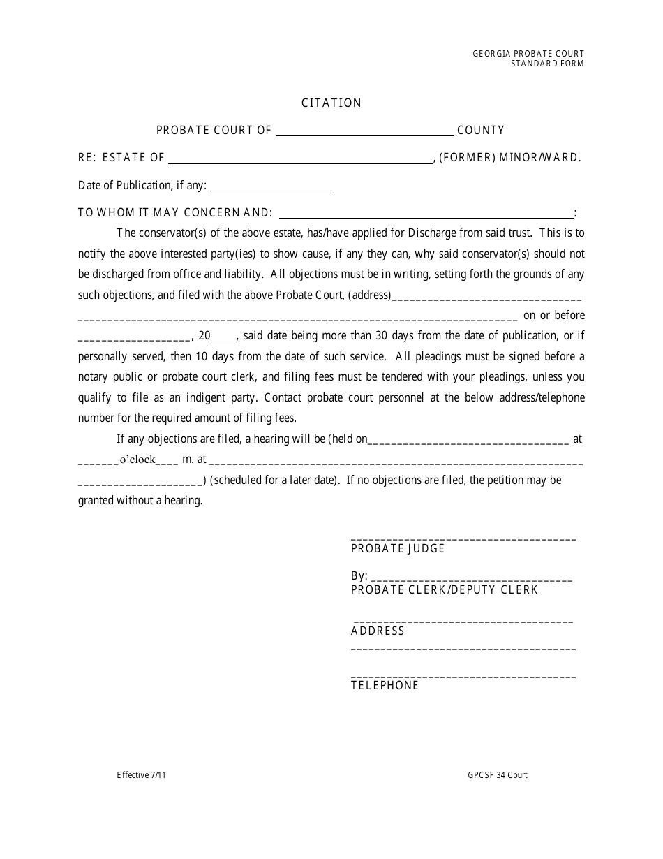 Form GPCSF34 Petition of Conservator for Final Settlement of Accounts and Discharge From Office and Liability - Georgia (United States), Page 10