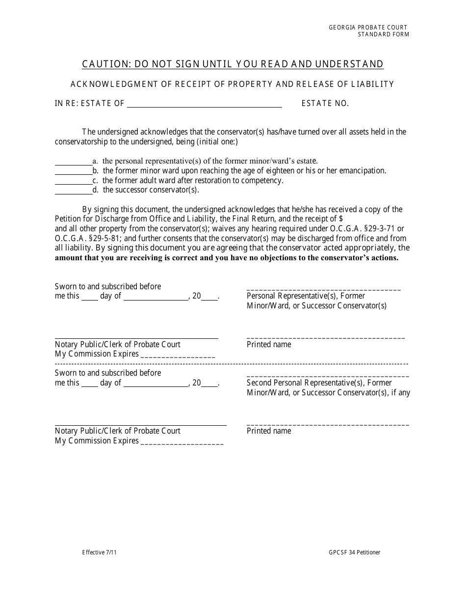 Form GPCSF34 Petition of Conservator for Final Settlement of Accounts and Discharge From Office and Liability - Georgia (United States), Page 7