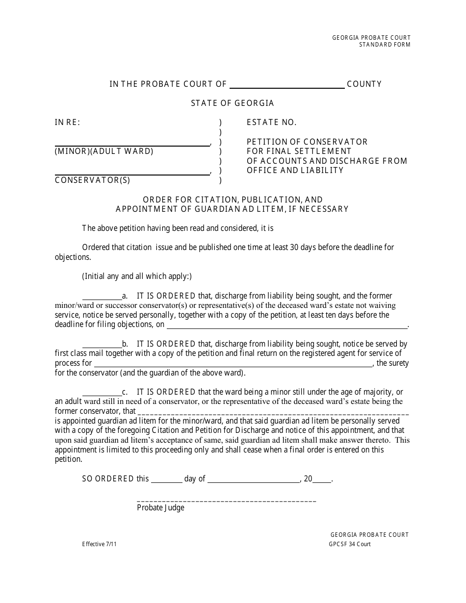 Form GPCSF34 Petition of Conservator for Final Settlement of Accounts and Discharge From Office and Liability - Georgia (United States), Page 9