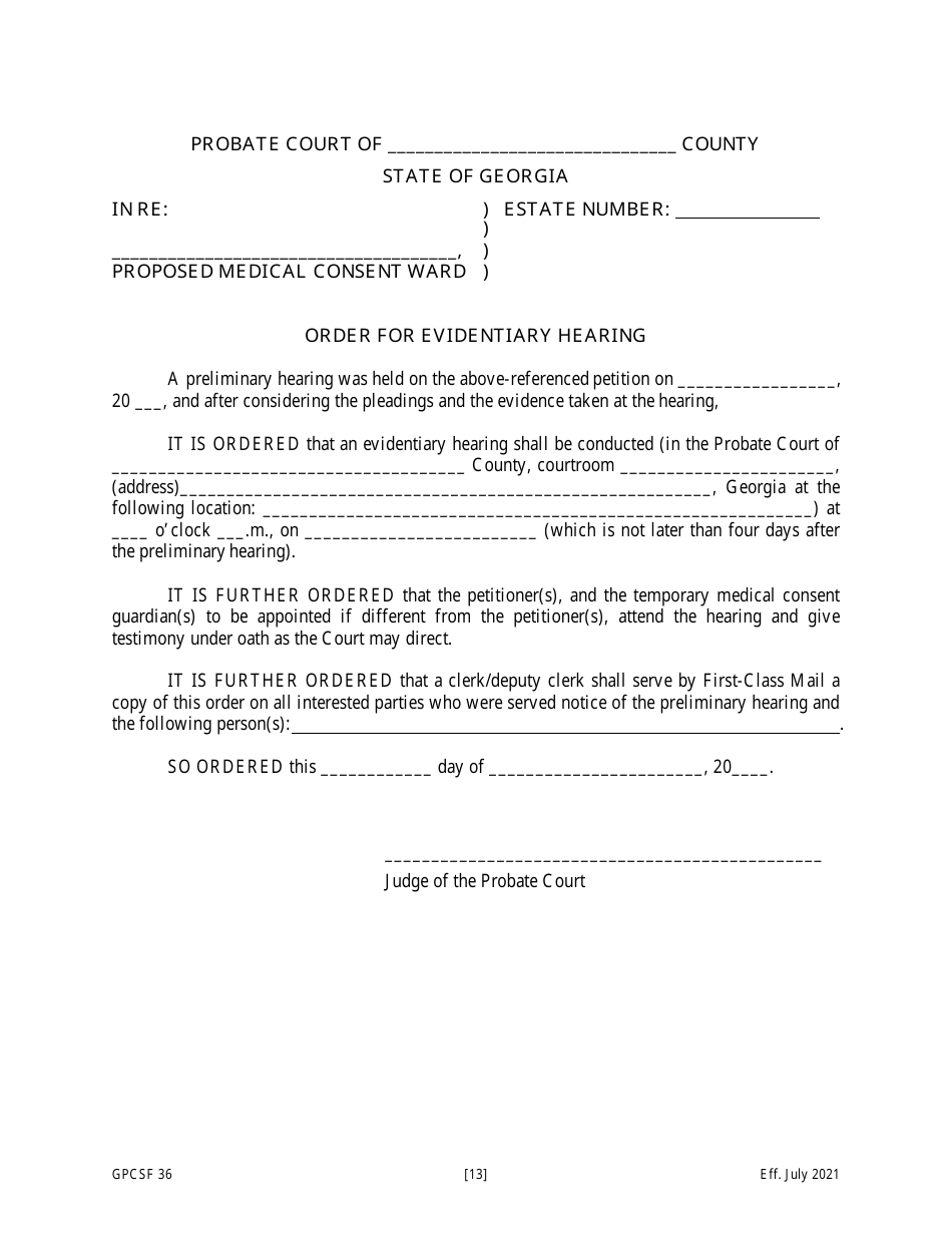 Form GPCSF36 Petition for the Appointment of a Temporary Medical Consent Guardian for a Proposed Medical Consent Ward - Georgia (United States), Page 15