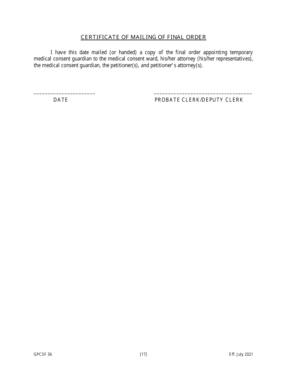 Form GPCSF36 Petition for the Appointment of a Temporary Medical Consent Guardian for a Proposed Medical Consent Ward - Georgia (United States), Page 19