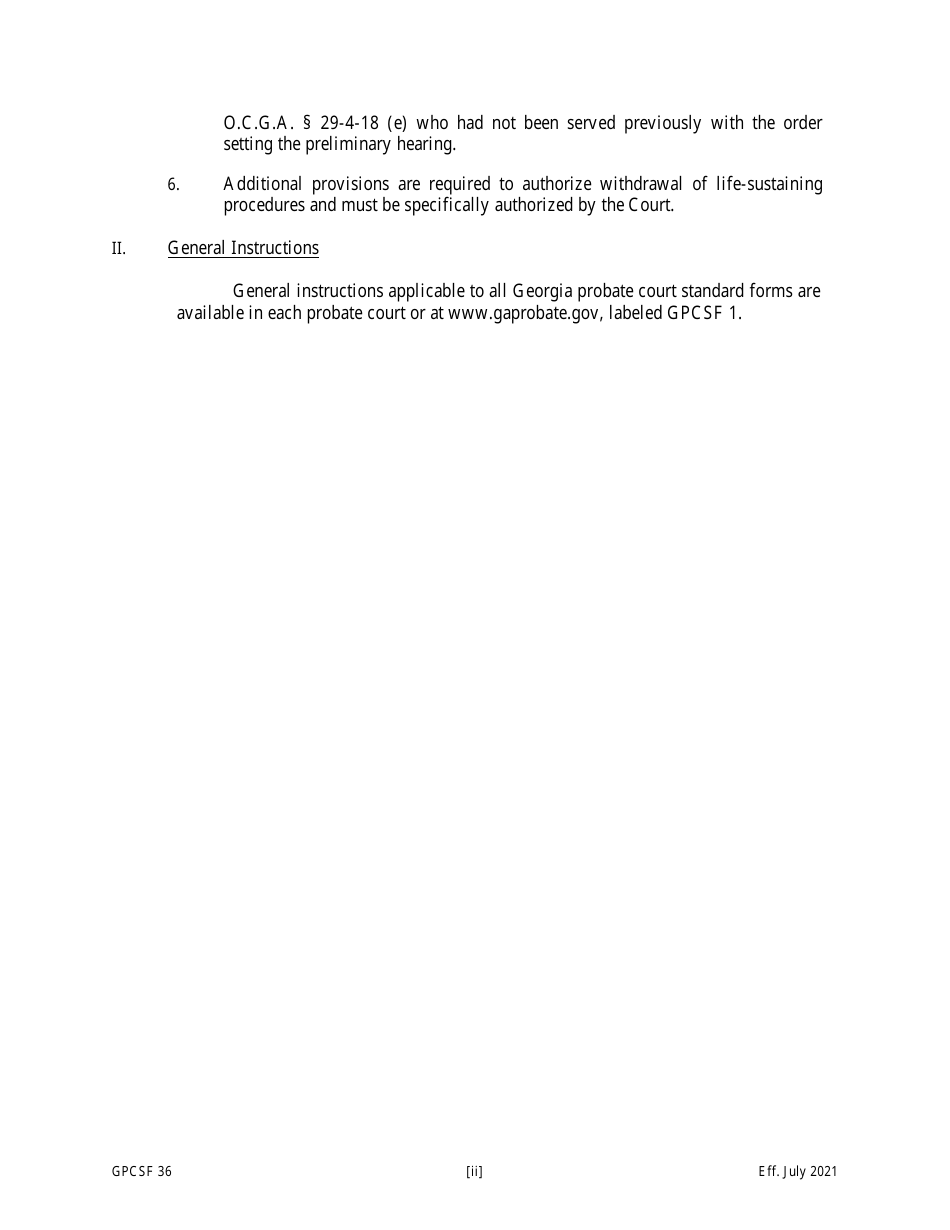 Form GPCSF36 Petition for the Appointment of a Temporary Medical Consent Guardian for a Proposed Medical Consent Ward - Georgia (United States), Page 2