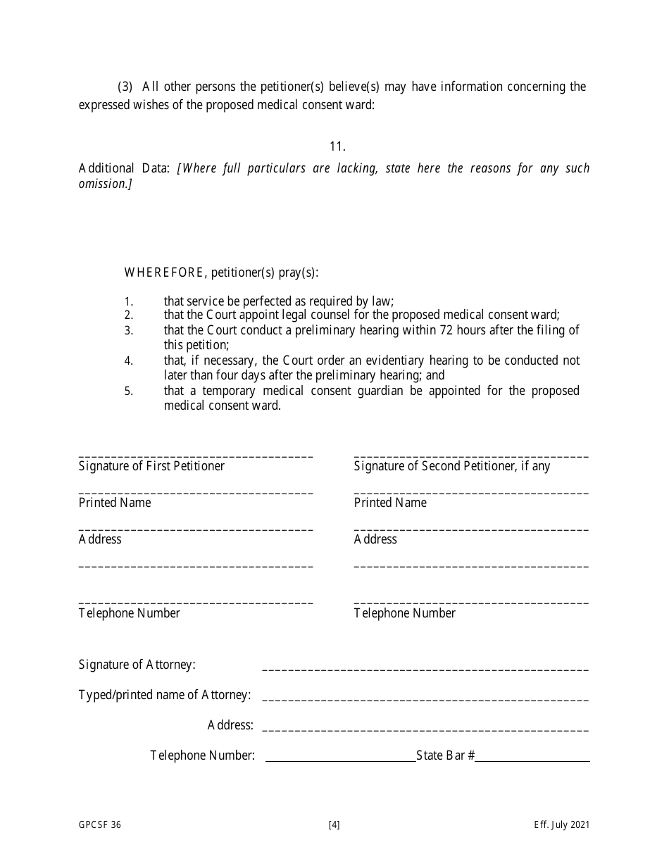 Form GPCSF36 Petition for the Appointment of a Temporary Medical Consent Guardian for a Proposed Medical Consent Ward - Georgia (United States), Page 6