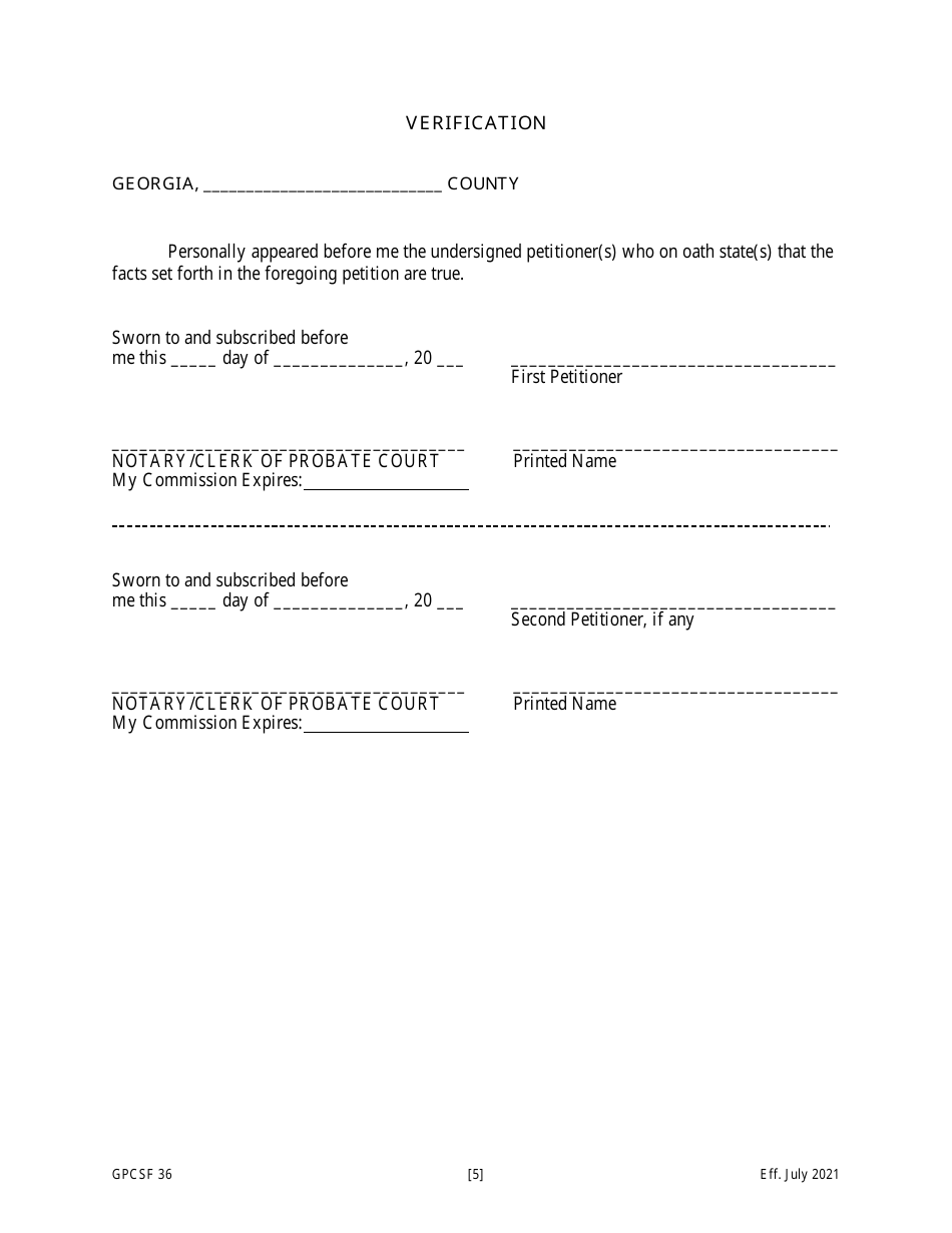 Form GPCSF36 Petition for the Appointment of a Temporary Medical Consent Guardian for a Proposed Medical Consent Ward - Georgia (United States), Page 7