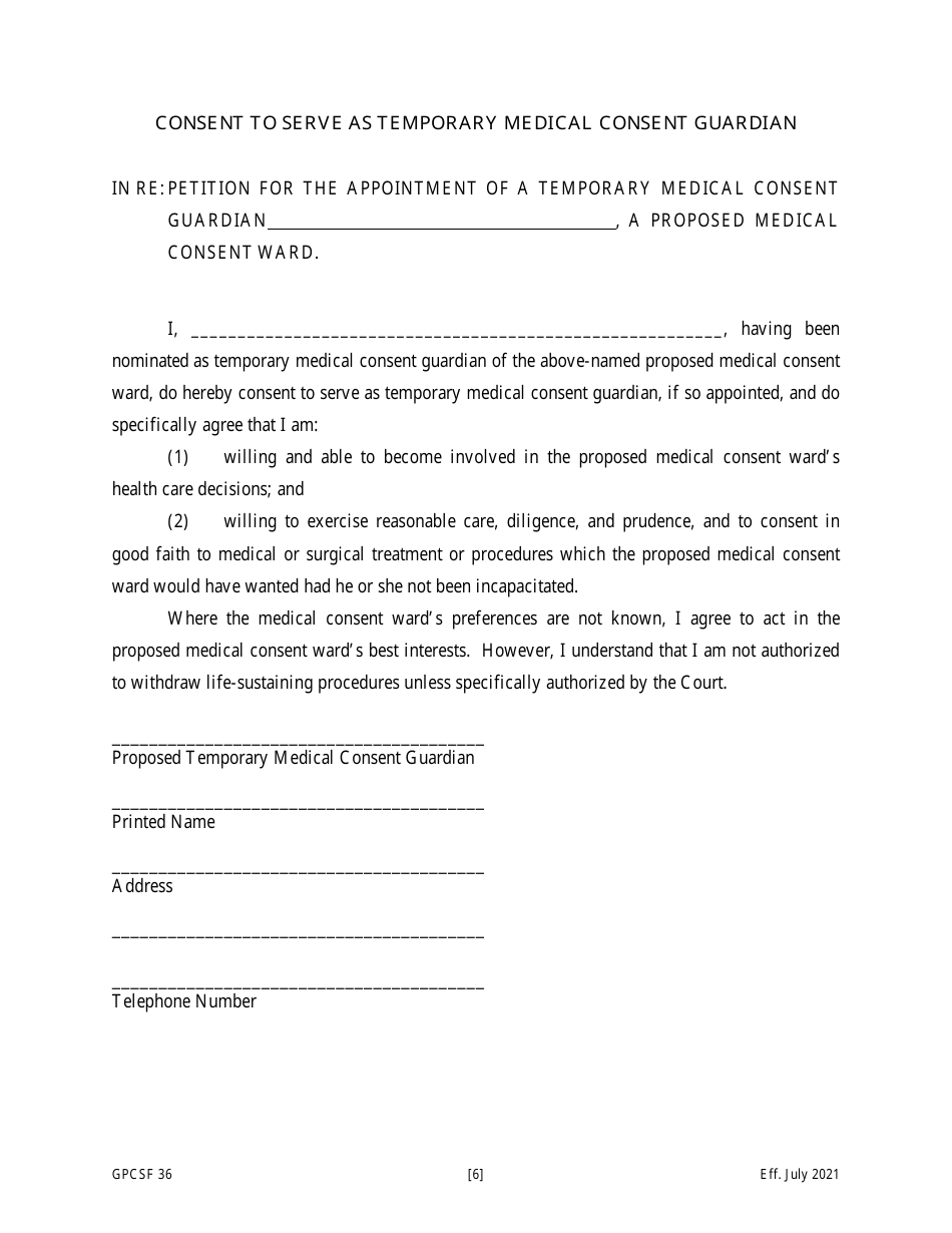 Form GPCSF36 Petition for the Appointment of a Temporary Medical Consent Guardian for a Proposed Medical Consent Ward - Georgia (United States), Page 8