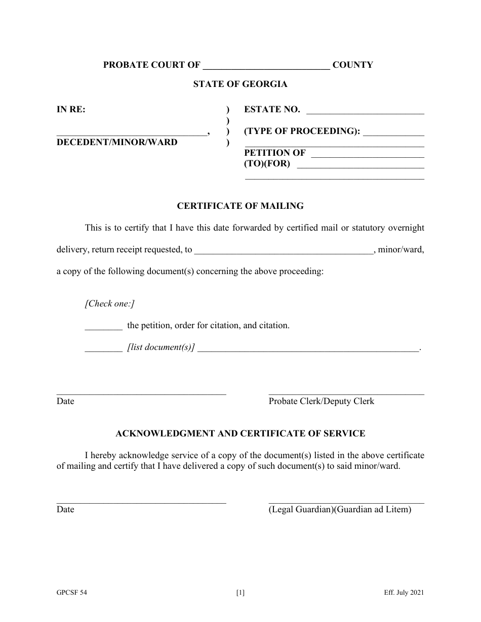 Form GPCSF54 Service Upon Minor or Adult Ward Through Service Upon Guardian - Georgia (United States), Page 2