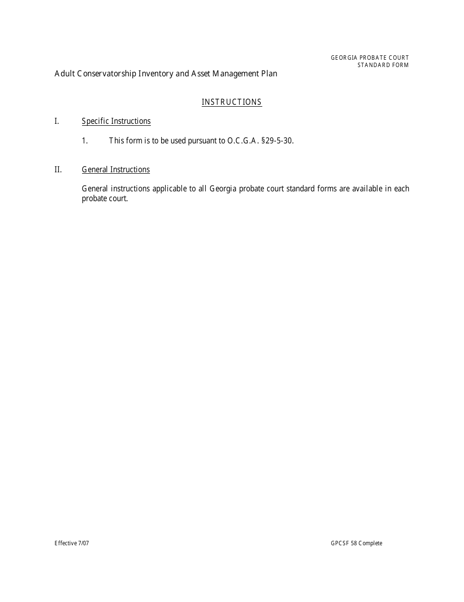 Form GPCSF58 Adult Conservatorship Inventory and Asset Management Plan - Georgia (United States), Page 1