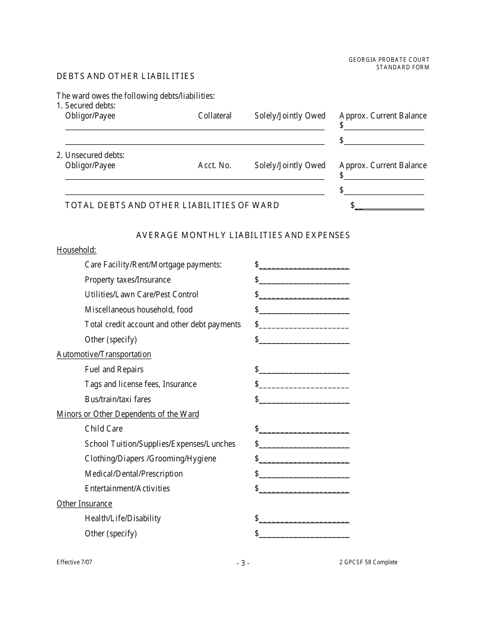 Form GPCSF58 Adult Conservatorship Inventory and Asset Management Plan - Georgia (United States), Page 4