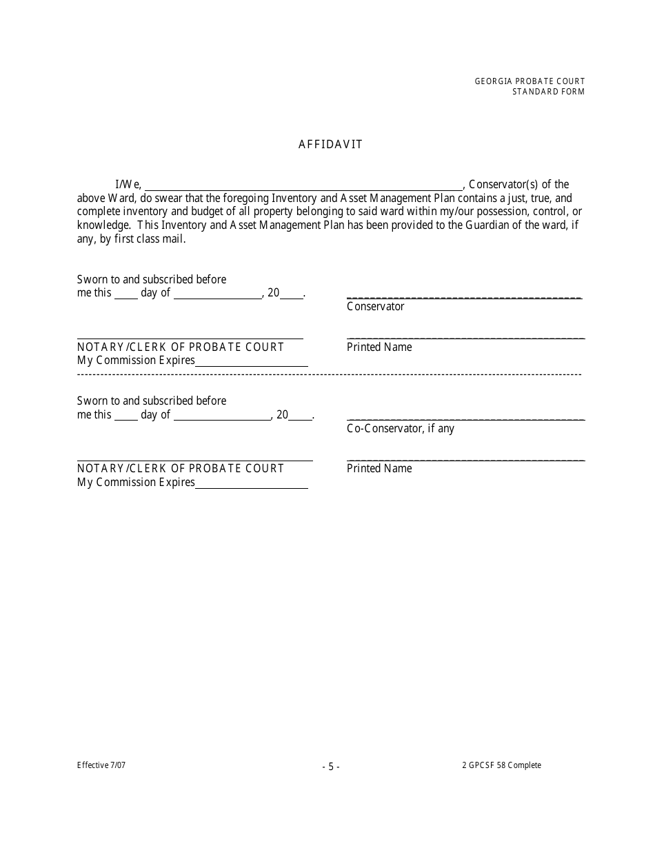 Form GPCSF58 Adult Conservatorship Inventory and Asset Management Plan - Georgia (United States), Page 6