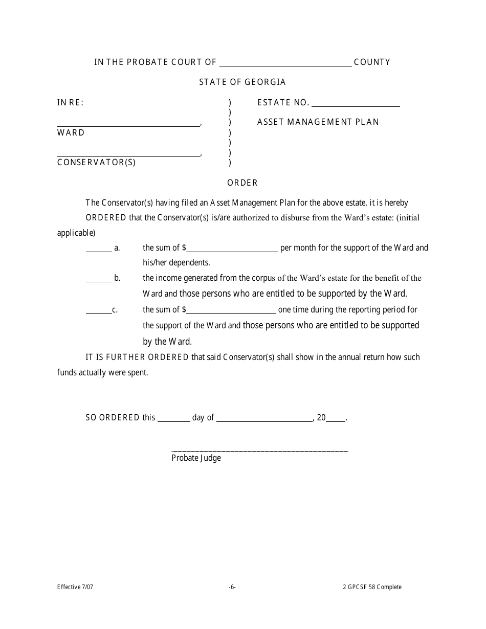 Form GPCSF58 Adult Conservatorship Inventory and Asset Management Plan - Georgia (United States), Page 7